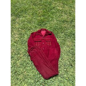 Vtg 70s Flare Pants Bell Bottoms 2 Piece Set 38 Mens 33x31.5 Burgundy Corduroy